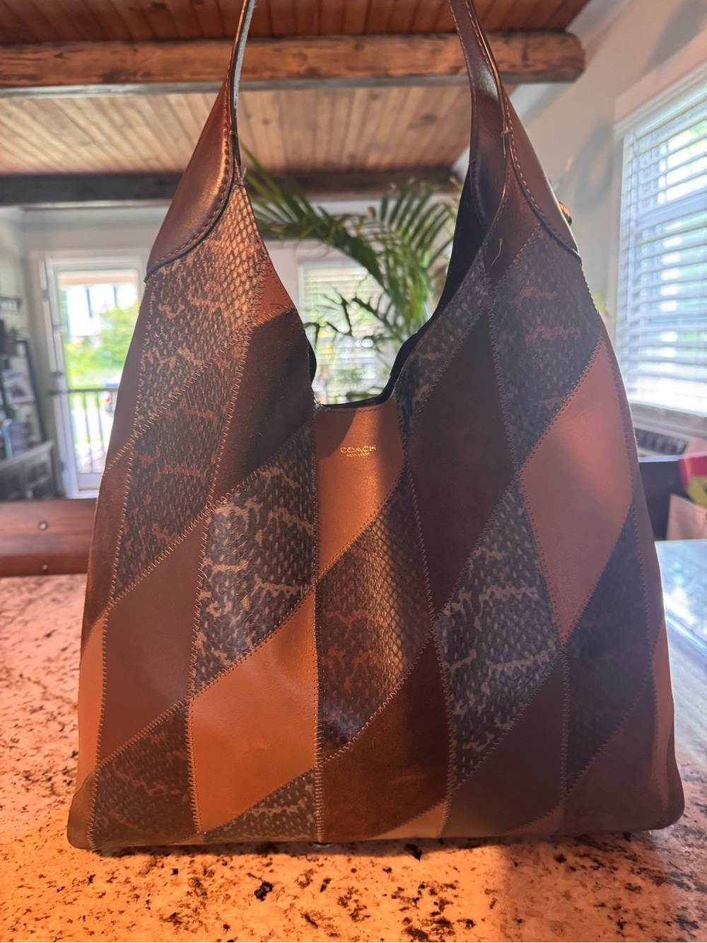 Coach Patchwork Diamond-Panel Hobo in Brown and Dark Chocolate